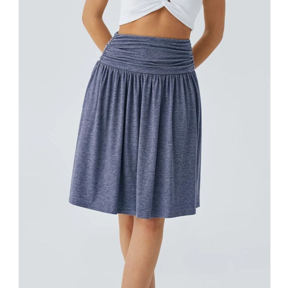 Halara Blue High Waisted Ruched Flowy Skirt Size Medium
